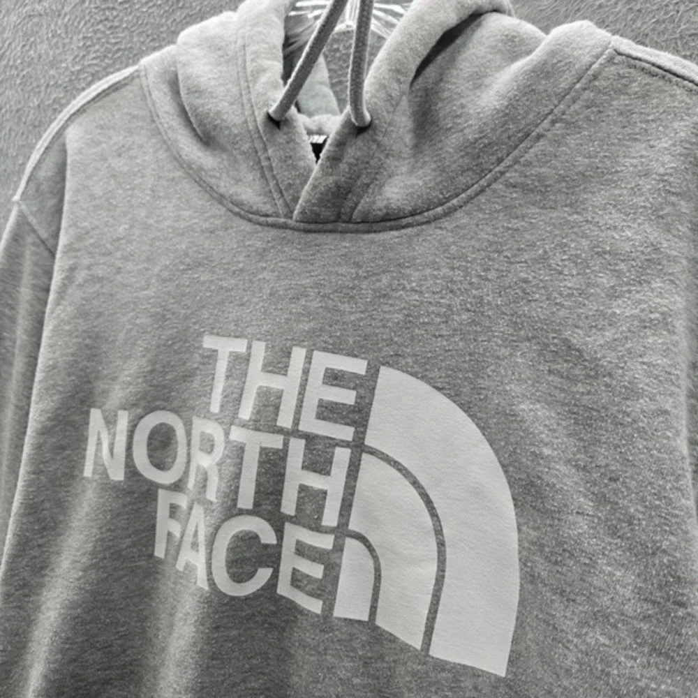 The North Face Men Sweatshirt‎ Large Gray Logo Fleece Pullover Drawstring